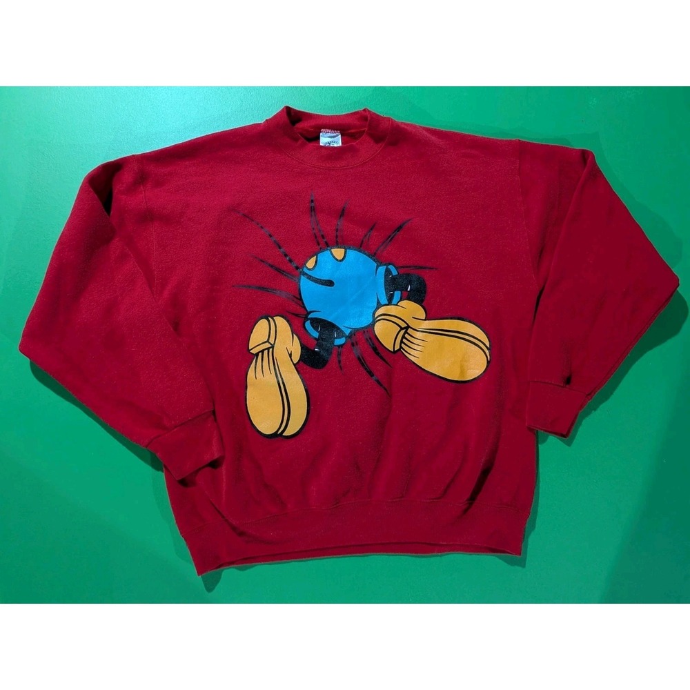 Vintage Mickey‎ Mouse Double Sided Big Face Sweatshirt XL Donkenny USA Made Red